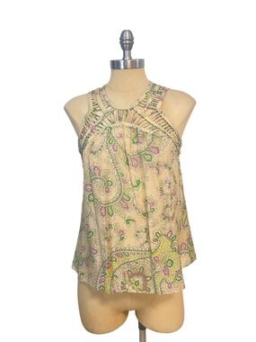 Anthropologie Leifnotes 100% Silk Paisley Print Lattice Trim Sleeveless Top 2